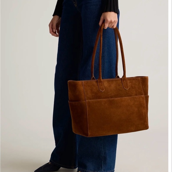 Quince Suede Zip Top Tote Bag in Whiskey Brown - Picture 11 of 15
